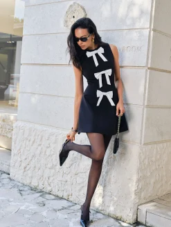 Best Bow-Decor Zipper Tank Dress Black Dresses|Casual Dresses