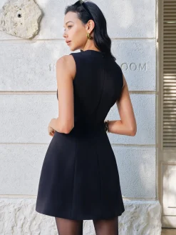 Best Bow-Decor Zipper Tank Dress Black Dresses|Casual Dresses