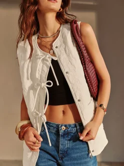 Discount Bow-Decor Zipper Vest Outerwear|Vests