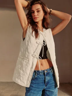 Discount Bow-Decor Zipper Vest Outerwear|Vests