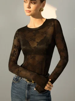 Discount Bow-Pattern Slim Sheer Blouse Blouses & Shirts