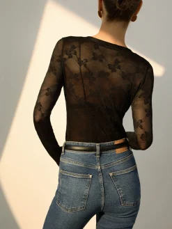 Discount Bow-Pattern Slim Sheer Blouse Blouses & Shirts