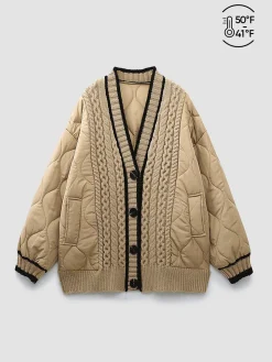 Hot Braided Quilted Winter Cardigan Coat Cardigans|Outerwear