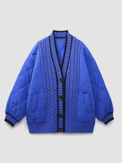 Hot Braided Quilted Winter Cardigan Coat Cardigans|Outerwear