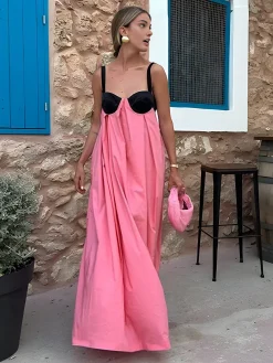 Bra-Splicing Halter Strap Long Dress White Dresses|Casual Dresses