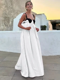 Bra-Splicing Halter Strap Long Dress White Dresses|Casual Dresses