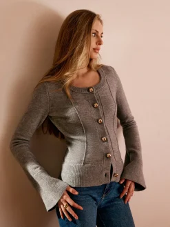 Best Breasted Bell Sleeve Slim Cardigan Cardigans|Sweaters & Cardigans