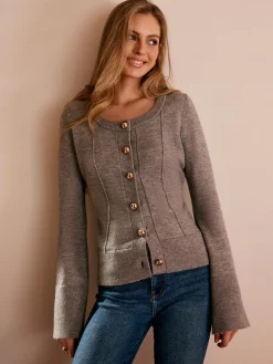 Best Breasted Bell Sleeve Slim Cardigan Cardigans|Sweaters & Cardigans