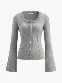 Best Breasted Bell Sleeve Slim Cardigan Cardigans|Sweaters & Cardigans