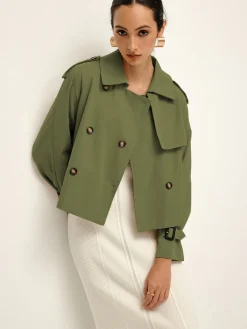 Discount Breasted Lapel Trench Coat Outerwear|Coats