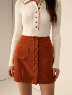 New Breasted Pockets Faux Leather Skirt Skirts|Matching Sets