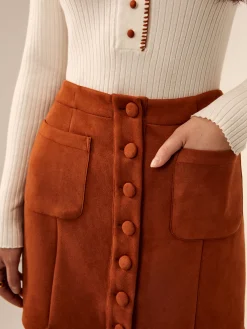 New Breasted Pockets Faux Leather Skirt Skirts|Matching Sets