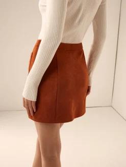 New Breasted Pockets Faux Leather Skirt Skirts|Matching Sets