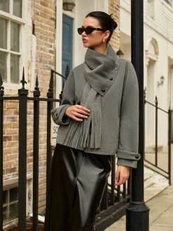 Discount Breasted Wool Coat With Button Tassel Scarf Outerwear|Coats