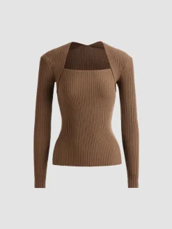 Bronzework Knitted Ribbed Pullover Sweater Sweater Tops|Sweaters & Cardigans