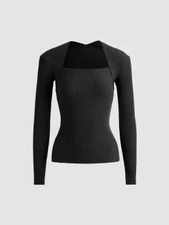 Bronzework Knitted Ribbed Pullover Sweater Sweater Tops|Sweaters & Cardigans