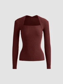 Bronzework Knitted Ribbed Pullover Sweater Sweater Tops|Sweaters & Cardigans