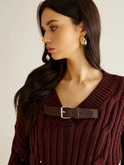 Sale Buckle Belted Beaded Knit Top Sweater Tops|Sweaters & Cardigans