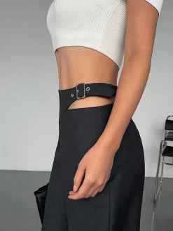 Discount Buckle Belted Cutout Pants Pants|Bottoms