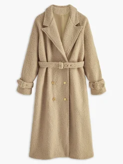 New Buckle Belted Long Faux Fur Coat Outerwear|Coats