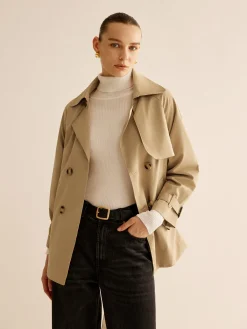 Outlet Buckle Design Lapel Belted Trench Coat Outerwear|Tops