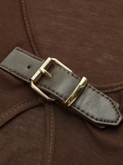 Clearance Buckle Design Split Thin Blouse Tops