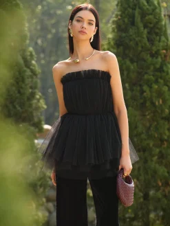 Clearance Bud Waist Mesh Tube Top Tops