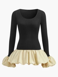 New Bud Waist Panel Short Dress Black Dresses|Casual Dresses