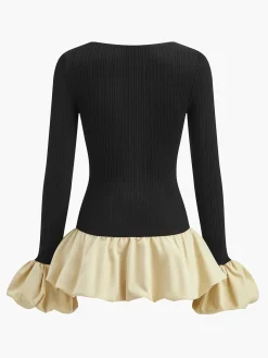 New Bud Waist Panel Short Dress Black Dresses|Casual Dresses