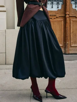 Best Bud Waist Pleated Satin Skirt Skirts|Bottoms