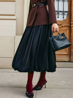 Best Bud Waist Pleated Satin Skirt Skirts|Bottoms