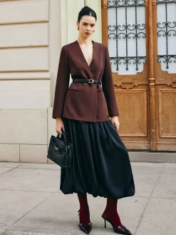 Best Bud Waist Pleated Satin Skirt Skirts|Bottoms