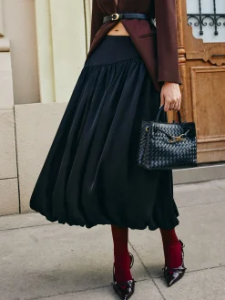 Best Bud Waist Pleated Satin Skirt Skirts|Bottoms