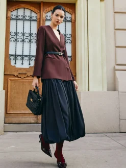 Best Bud Waist Pleated Satin Skirt Skirts|Bottoms