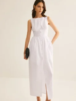 Hot Bud Waist Pockets Tank Dress White Dresses|Casual Dresses