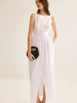 Hot Bud Waist Pockets Tank Dress White Dresses|Casual Dresses