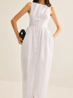 Hot Bud Waist Pockets Tank Dress White Dresses|Casual Dresses