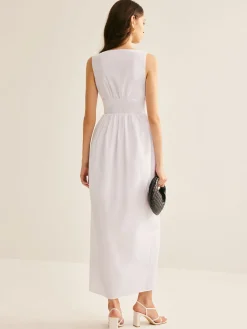 Hot Bud Waist Pockets Tank Dress White Dresses|Casual Dresses