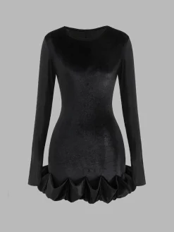 Sale Bud-Waist Velvet Slim Dress Black Dresses|Casual Dresses