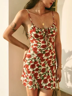 Online Bulgaria Roses Floral Backless Mini Dress Casual Dresses|Floral Dresses