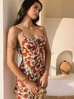 Online Bulgaria Roses Floral Backless Mini Dress Casual Dresses|Floral Dresses