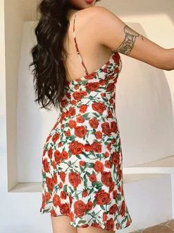 Online Bulgaria Roses Floral Backless Mini Dress Casual Dresses|Floral Dresses