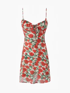 Online Bulgaria Roses Floral Backless Mini Dress Casual Dresses|Floral Dresses