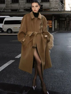 Button Belted Lapel Long Coat Outerwear|Coats