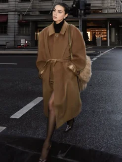 Button Belted Lapel Long Coat Outerwear|Coats