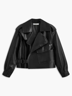 Outlet Button Clasp PU Leather Jacket Outerwear|Jackets