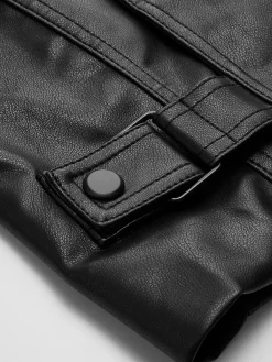 Outlet Button Clasp PU Leather Jacket Outerwear|Jackets