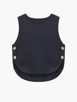 Sale Button Decor Slit Sweater Vest Sweater Vests|Sweaters & Cardigans