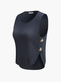 Sale Button Decor Slit Sweater Vest Sweater Vests|Sweaters & Cardigans