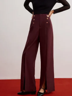 Online Button Decor Split Wide-Leg Pants Pants|Bottoms